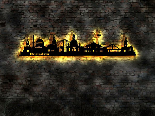 Dresden Stadt Skyline 3D-Wandbild aus Holz mit LED