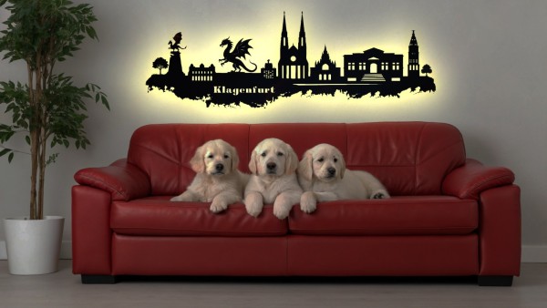 LED Wandbild Skyline Klagenfurt aus Holz – stilvolle Leucht-Deko