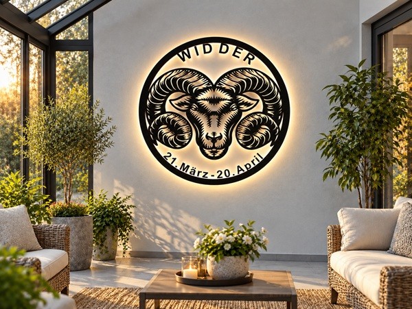 Widder Sternzeichen 3D LED Wandbild aus Holz 