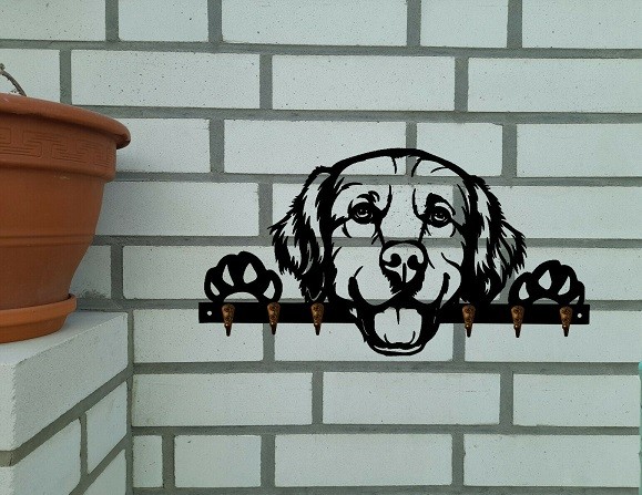 Golden Retriever 3D-Schlüsselbrett aus Holz - Leinengarderobe