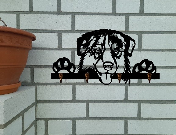 Australian Shepherd 3D Schlüsselbrett aus Holz - Leinengarderobe