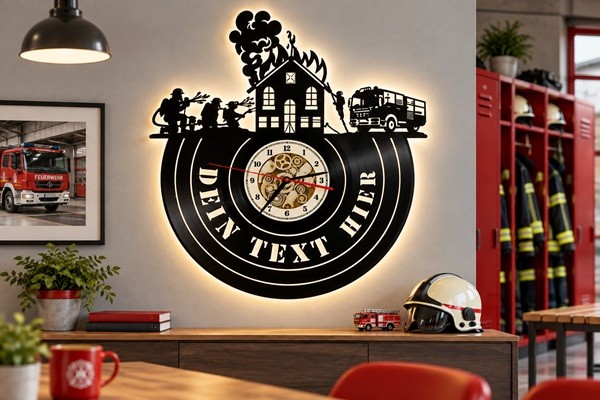Feuerwehr Wanduhr mit Wunschtext aus Holz_2026 
