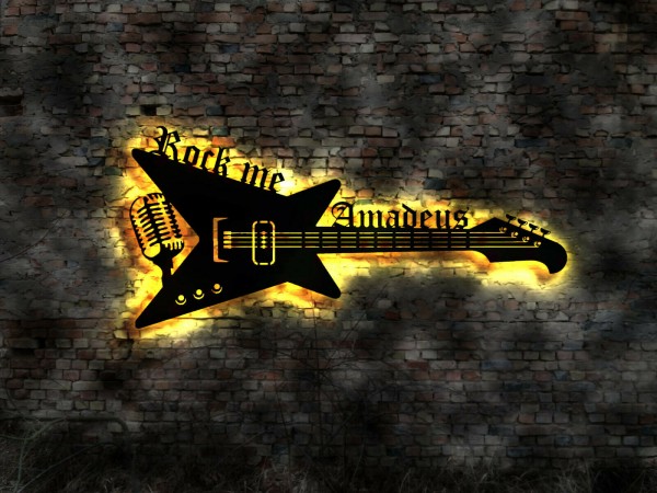 3D LED Gitarre Rock me Amadeus Wandbild aus Holz