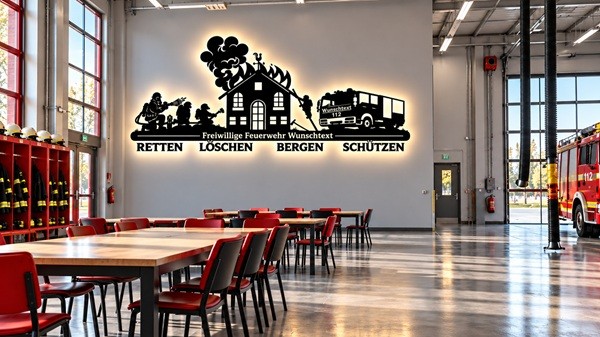 Feuerwehr 3D-LED Holz Wandbild mit Wunschtext 