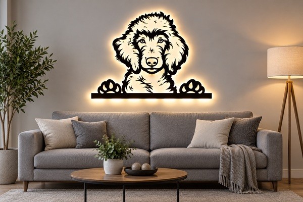 Königspudel Pudel 3D- LED Wandbild aus Holz