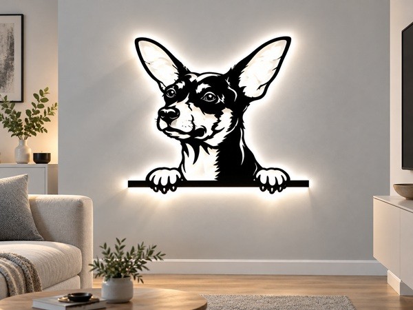 3D Wandbild Toy Fox Terrier mit LED aus Holz