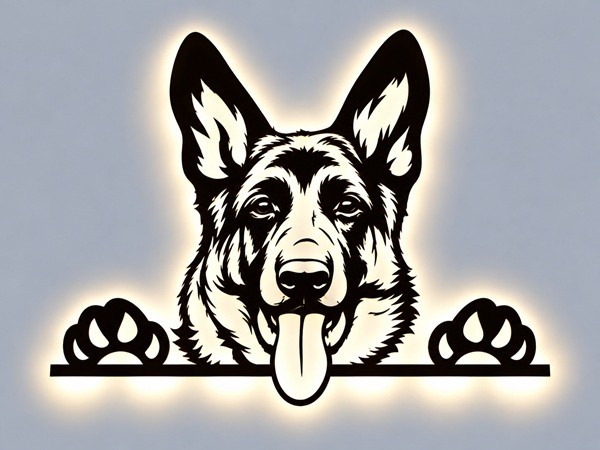 Deutscher Schäferhund 3D LED Wandbild aus Holz
