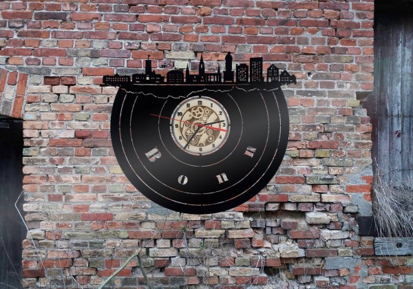 Holz Wanduhr "Bonn Skyline" – Leise