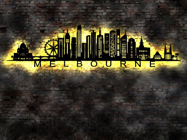 Skyline Melbourne 3D LED Holz Wandbild