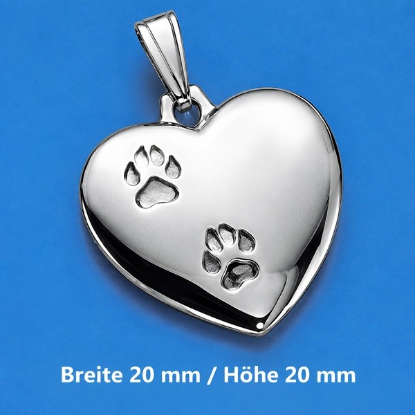 Herz Anhänger 2 Pfoten beidseitig gewölbt Silber
