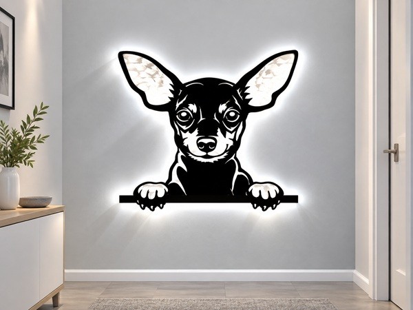 Zwergpinscher 3D- LED Wandbild aus Holz