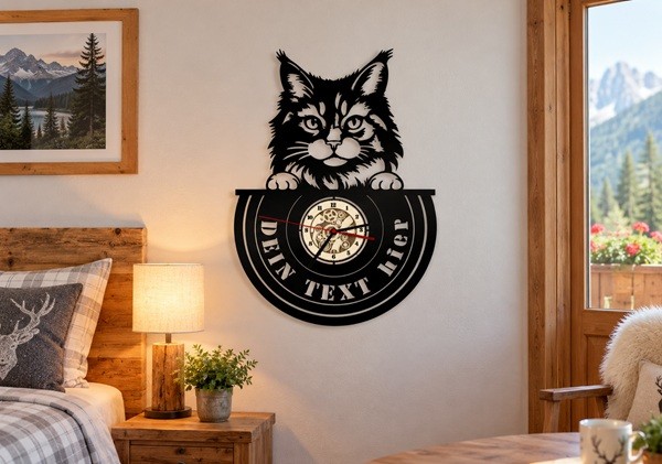 Maine Coon Katzen Wanduhr mit Wunschtext
