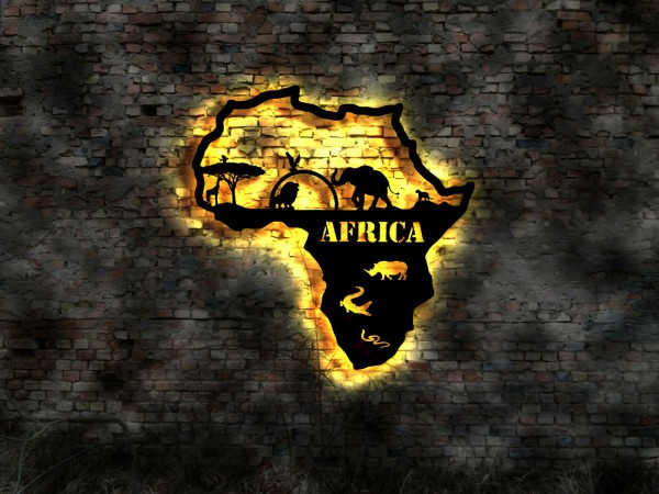 3D LED Kontinent Afrika Wandschmuck aus Holz