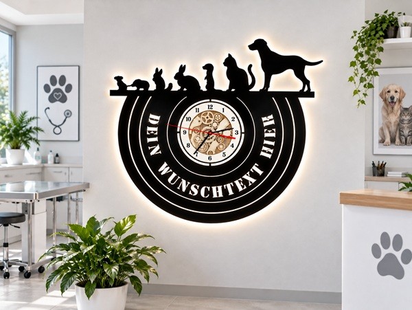Personalisierte Tier Wanduhr für Tierpension & Tierarztpraxis