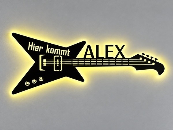 3D LED Gitarre Wandbild aus Holz mit Wunschnamen