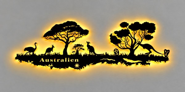 Australien Skyline 3D- Wandbild Holz mit LED beleuchtet