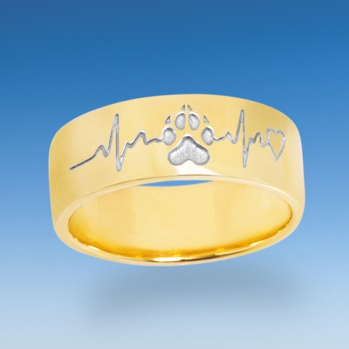 Edler Ring mit Hundepfote mit Herzschlag vom Hund