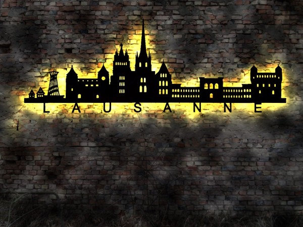 Lausanne Stadt 3D LED Wandbild aus Holz