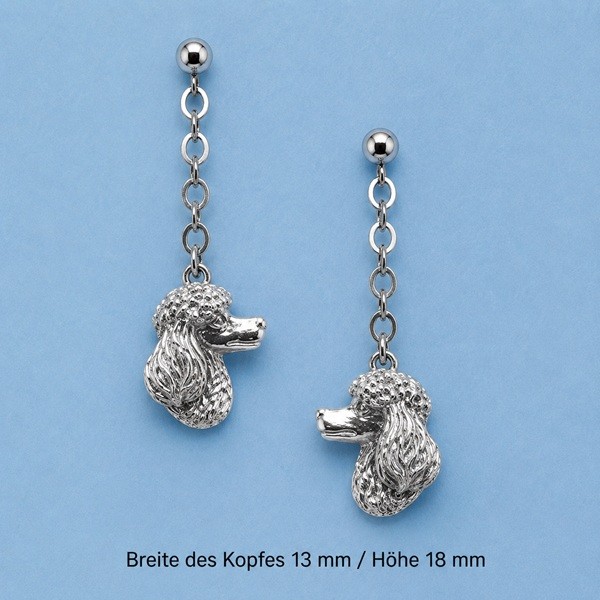 Pudelkopf Ohrstecker an Kette in Silber