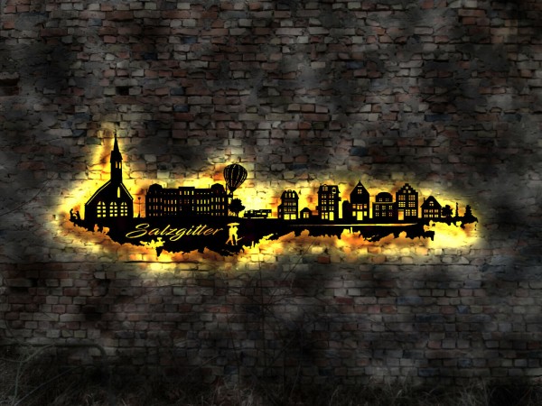 Salzgitter Stadt LED Wandbild Skyline aus Holz