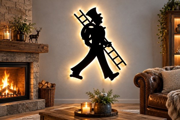 Schornsteinfeger 3D-Wandbild aus Holz mit LED Licht