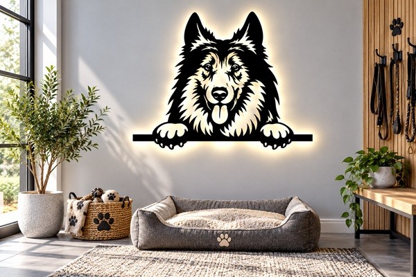 Collie 3D Wanddekoration aus Holz mit LED Licht