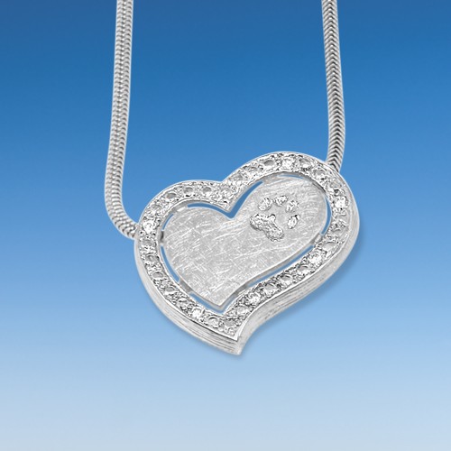 Herz Anhänger Hundepfote mit Zirkonia