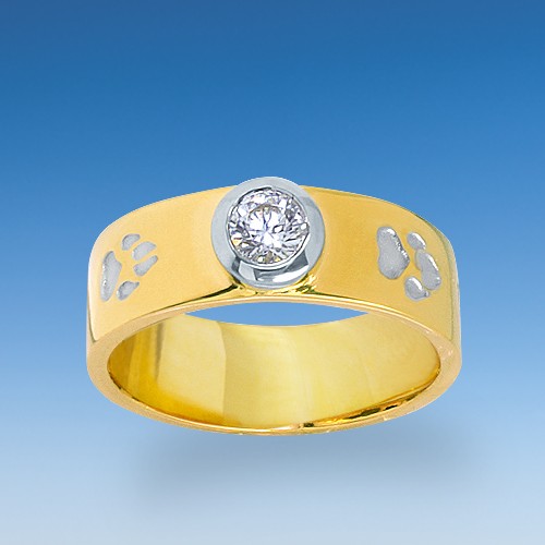 Eleganter Ring mit einpunzierten Hundepfötchen und Zirkonia