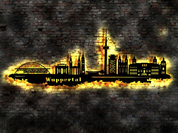 LED Wandbild Skyline Stadt Wuppertal beleuchtet