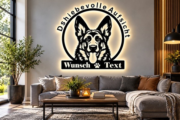 Deutscher Schäferhund 3D- LED Wandbild aus Holz mit Wunschtext