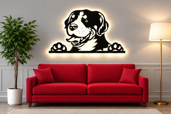 Schweizer Sennenhund Holz LED Wandbild 