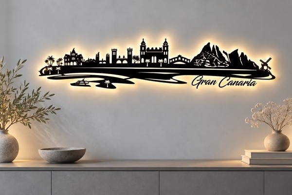 Gran Canaria 3D LED Skyline Wandbild aus Holz