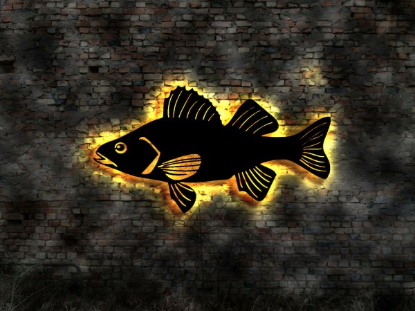 3D LED Zander Fisch Wandbild aus Holz