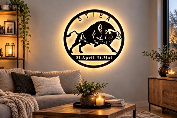 Stier Sternzeichen 3D- LED Wandbild aus Holz