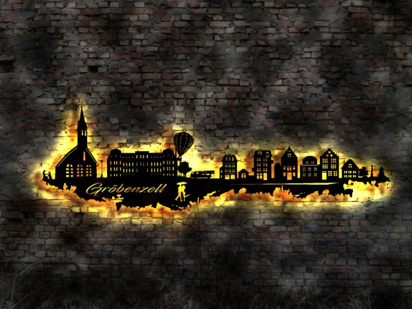 Gröbenzell Stadt LED Wandbild Skyline aus Holz