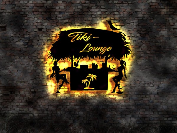 Tiki-Bar Lounge LED Wandbild aus Holz