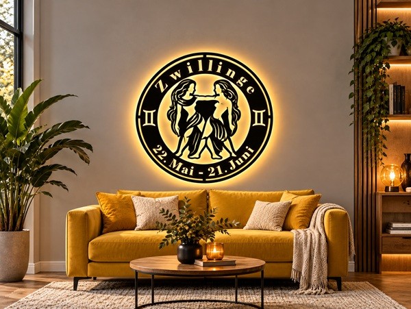 Zwillinge Sternzeichen 3D LED Wandbild aus Holz 