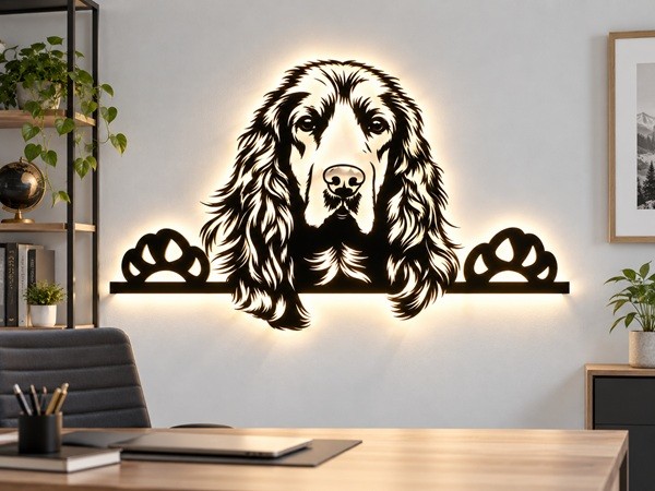 Cocker Spaniel 3D-Effekt Wandbild mit LED
