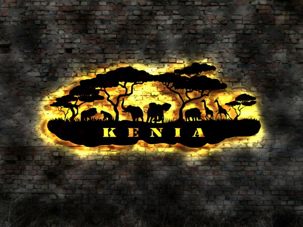 3D LED Skyline Kenia Wandbild aus Holz