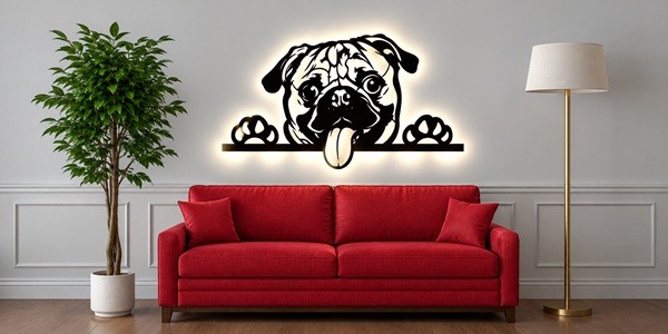 Mops 3D LED Wandbild aus Holz