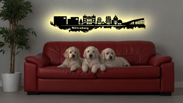 3D LED-Wandbild aus Holz Skyline von Wittenburg mit Skihalle