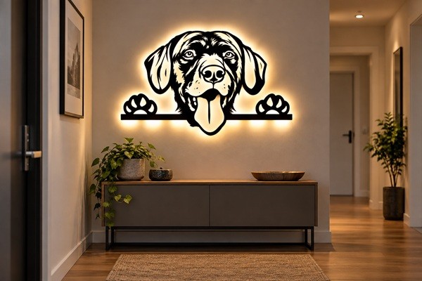 Labrador Retriever Wandbild aus Holz mit LED