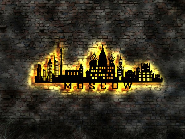 Moskau Skyline 3D LED Wandbild aus Holz