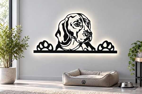 Beagle 3D- Wandbild aus Holz mit LED Licht
