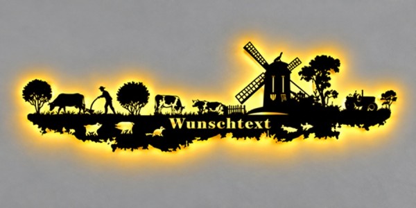 Bauernhof Skyline LED Wandbild aus Holz
