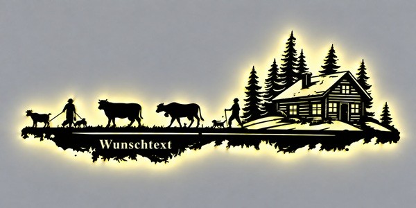 Wandbild Schweiz Almzug aus Holz mit LED Beleuchtung 