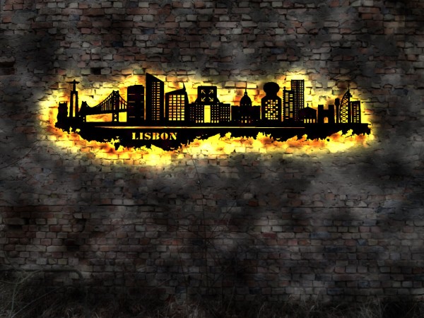 Lissabon Stadt LED Wandbild Skyline aus Holz