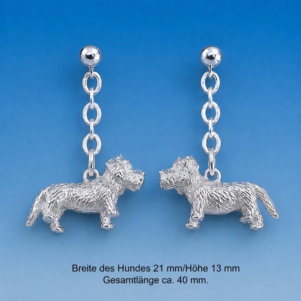 Dackel Rauhaar Ohrstecker an Kette - Paar Silber