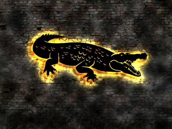 Krokodil 3D LED Wandbild Leuchtschild aus Holz