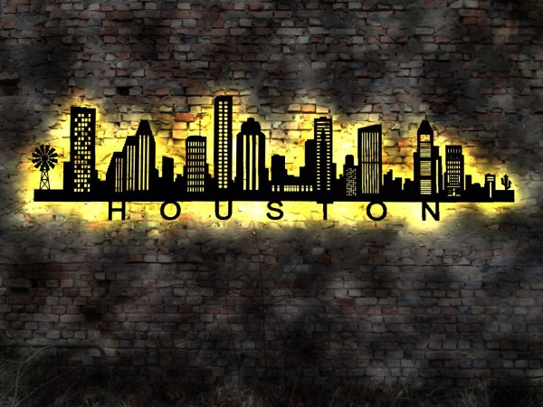Houston Stadt LED Wandbild aus Holz